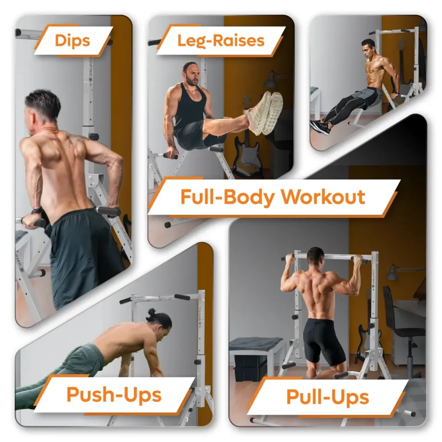 Drążek Wielofunkcyjny Stacjonarny Składany z Poręczami do Dipów do120kg