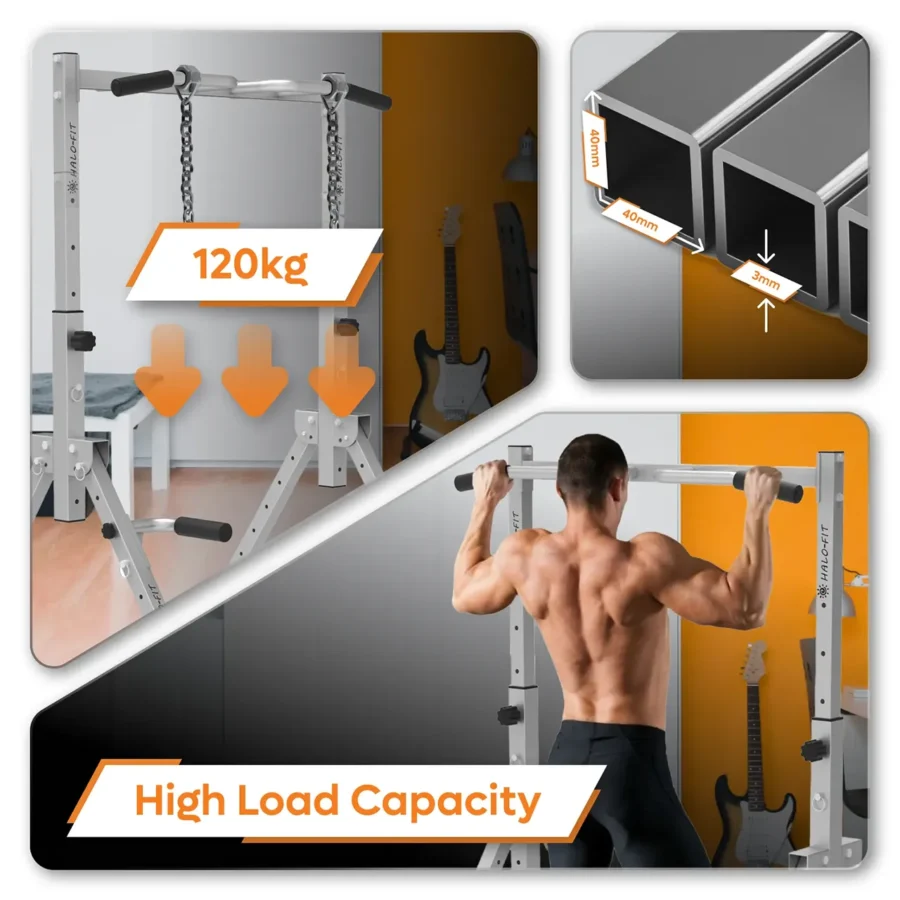 Drążek Wielofunkcyjny Stacjonarny Składany z Poręczami do Dipów do120kg