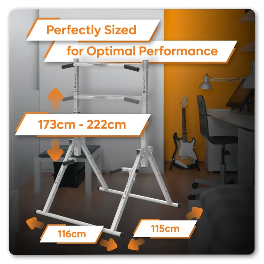Drążek Wielofunkcyjny Stacjonarny Składany z Poręczami do Dipów do120kg