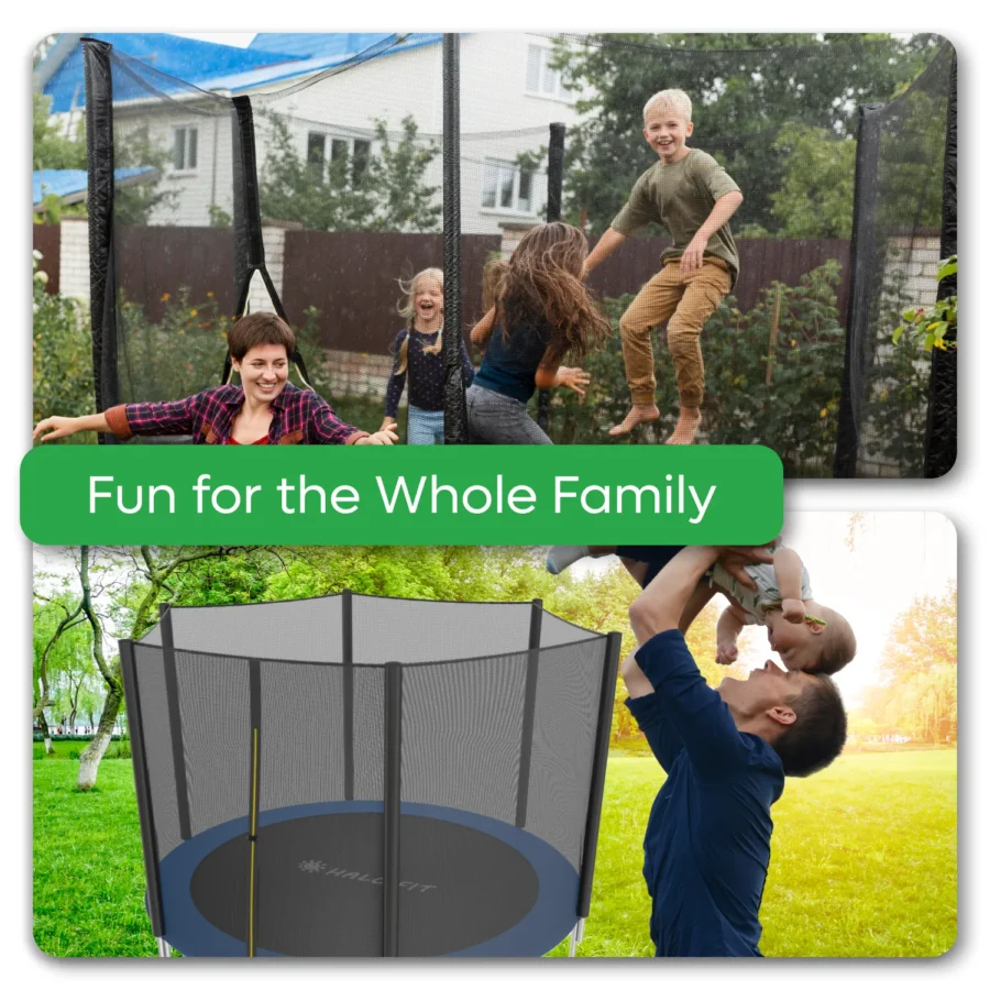 2 (2) Duża Trampolina Ogrodowa 10FT z siatką i draninką – Bezpieczna i Trwała