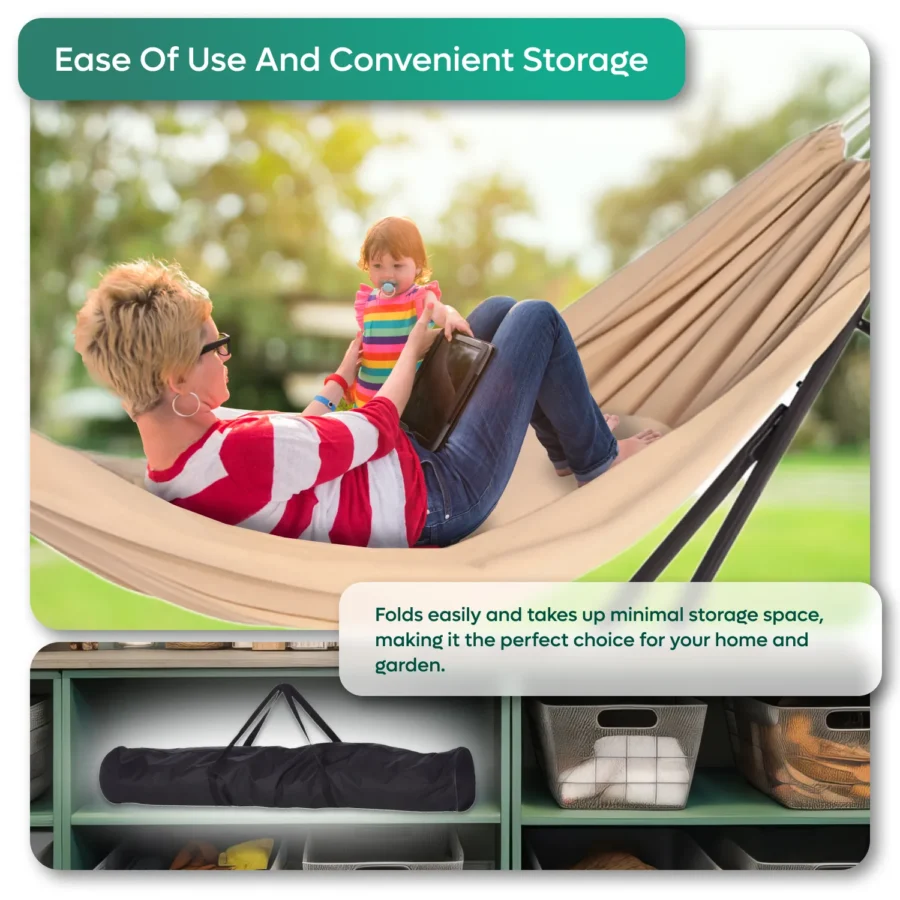 Hamak składany ze stelażem na balkon, taras, piknik 3w1 metalowa rama po zwrocie