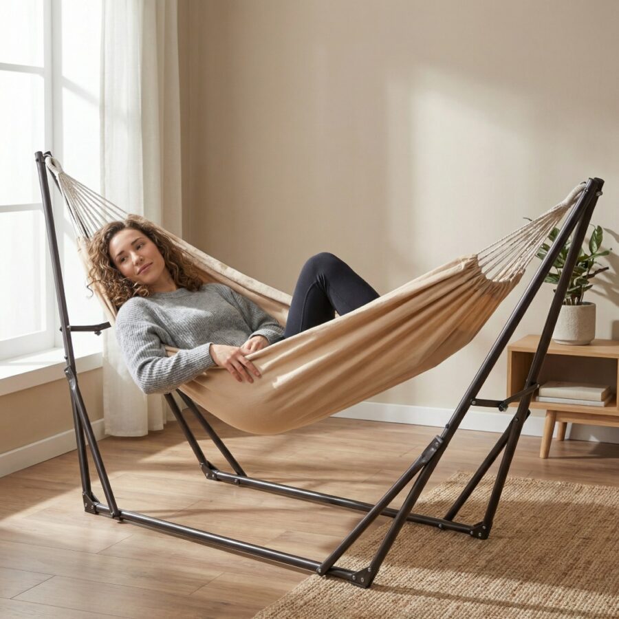 Hamak składany ze stelażem na balkon, taras, piknik 3w1 metalowa rama stabilny i trwały