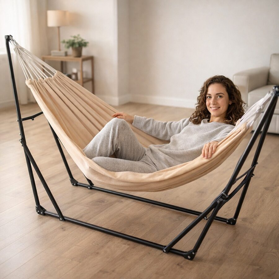 Hamak składany ze stelażem na balkon, taras, piknik 3w1 metalowa rama stabilny i trwały HaloFit