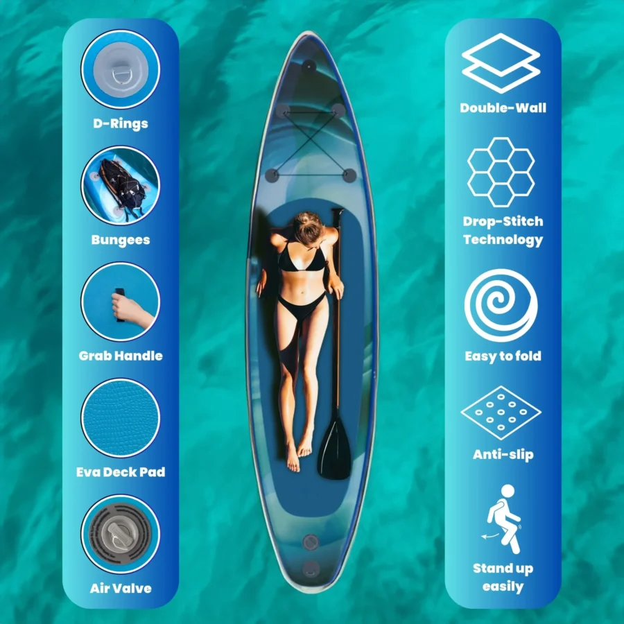 Deska SUP 335cm Niebieska – pompowana z wiosłem i pompką