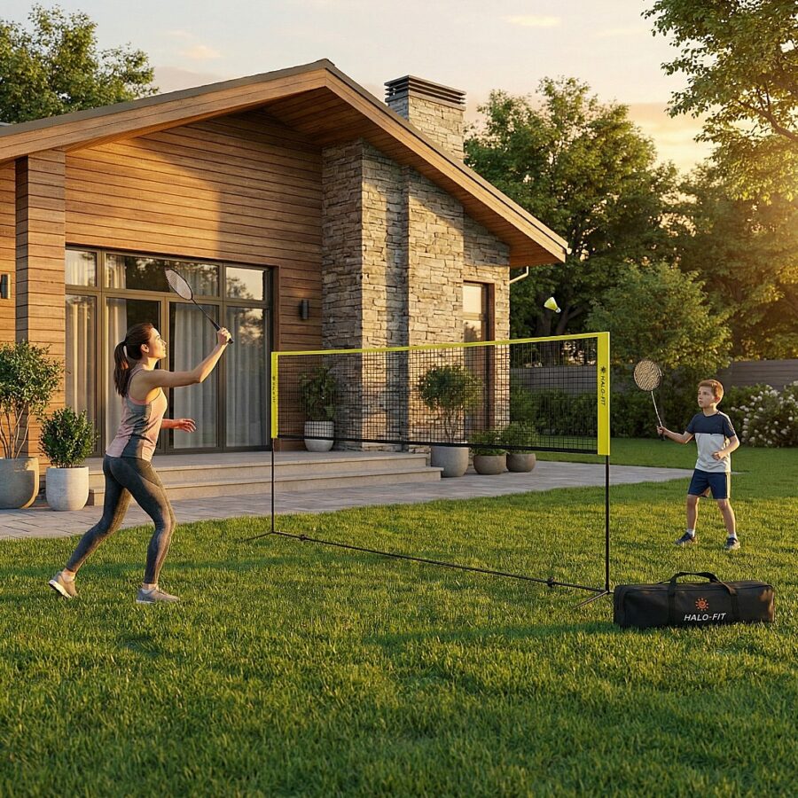 Badminton pikleball siatka ze stelażęm raketki, lotki i piłeczki - cały zestaw w torbie do gry dla rodziny Zestaw do badmintona i pickleballa – siatka, rakietki, lotki i piłeczki po zwrocie