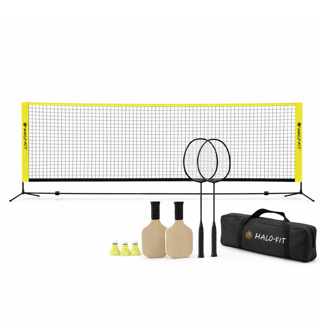 Badminton pikleball siatka ze stelażęm raketki, lotki i piłeczki - cały zestaw w torbie do gry Badminton pikleball siatka ze stelażęm raketki, lotki i piłeczki - cały zestaw w torbie do gry