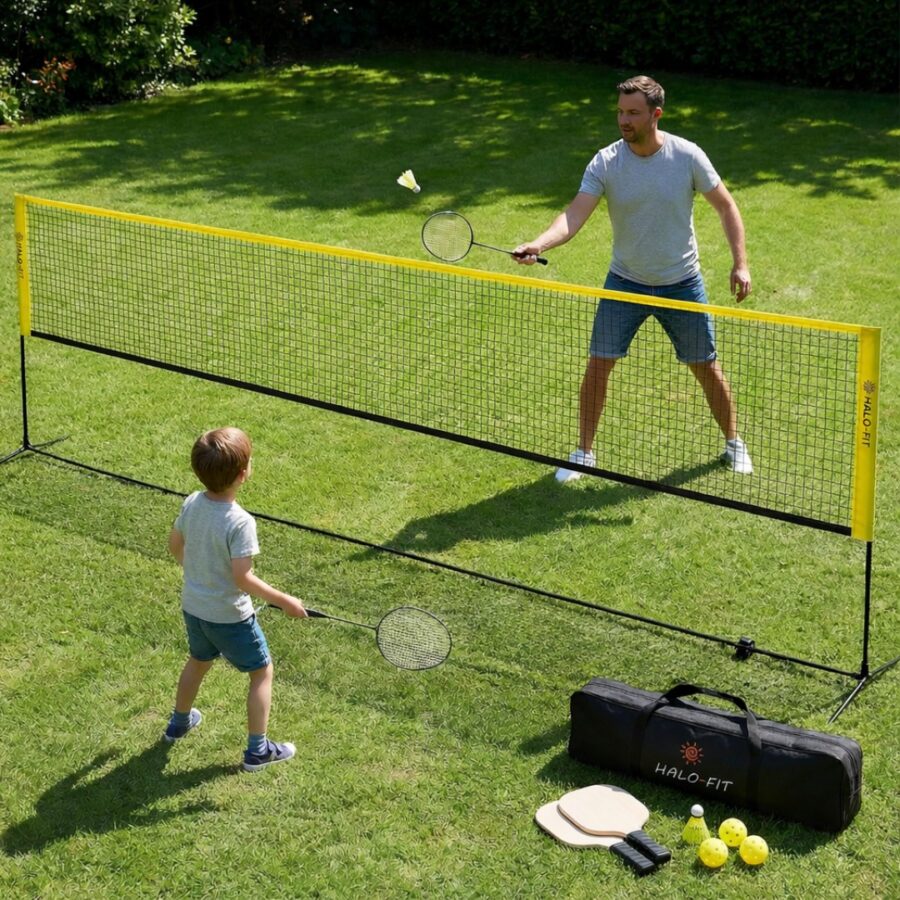 Badminton siatka i raketki, lotki - cały zestaw w torbie do gry Badminton pikleball siatka ze stelażęm raketki, lotki i piłeczki - cały zestaw w torbie do gry