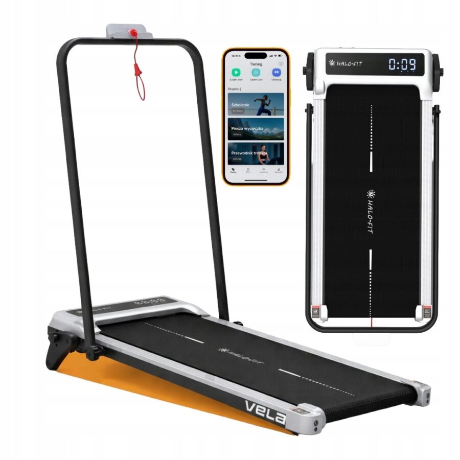 Bieżnia Elektryczna Domowa Składana Vela – regulacja kąta nachylenia i aplikacja FitShow 1–10 kmh, 100kg