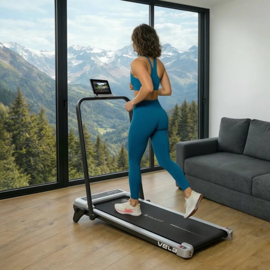 Bieżnia Elektryczna Domowa Składana Vela – regulacja kąta nachylenia i aplikacja FitShow 1–10 kmh, 100kg