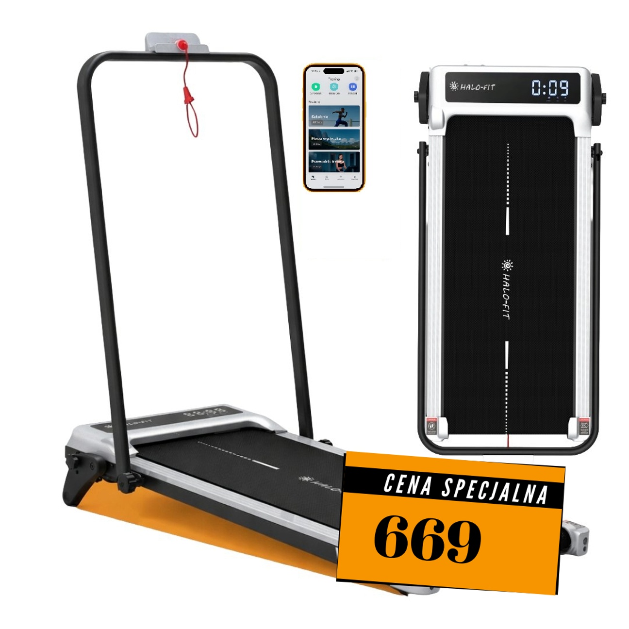 Bieżnia Elektryczna Domowa Składana Vela – regulacja kąta nachylenia i aplikacja FitShow 1–10 kmh, 100kg