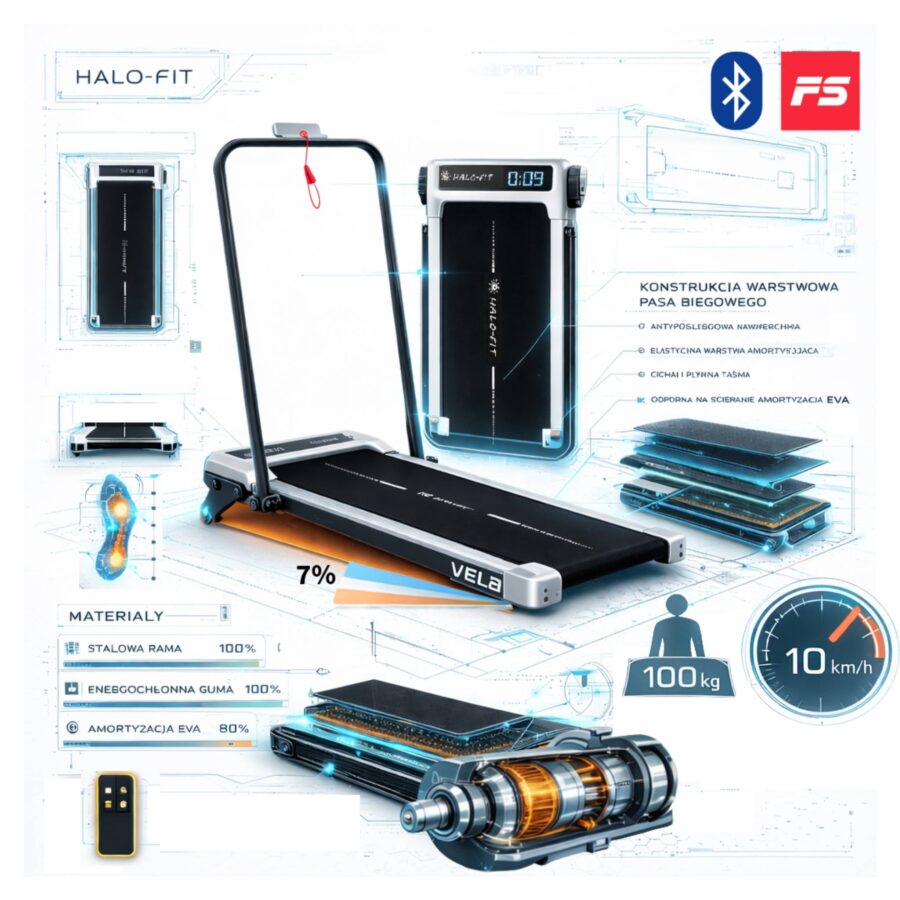 Halo-Fit Vela Bieżnia z regulacja kąta i Fitshow HaloFit Vela Bieżnia domowa składana regulacja kąta i aplikacja FitShow 10km/h 100kg
