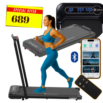 Bieżnia Elektryczna Domowa Składana Kompaktowa 12 programów Aplokacja FitShow 100Kg 10 km/h Praktyczna Kompaktowa Cicha Halo-Fit X200