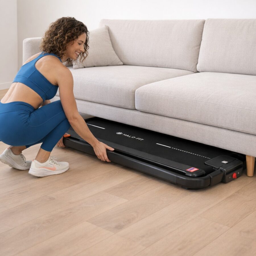 Bieżnia HaloFit X150 Black Kompaktowa Duży Pas Biegowy Bieżnia elektryczna składana X150 czarna – 12 km/h, aplikacja FitShow, 110 kg