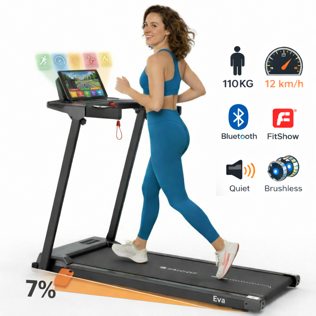 Halofit Eva Bieznia Domowa Elektryczna Fitshow Czujniki Pulsu Regulacja Kąta 1-12kmh