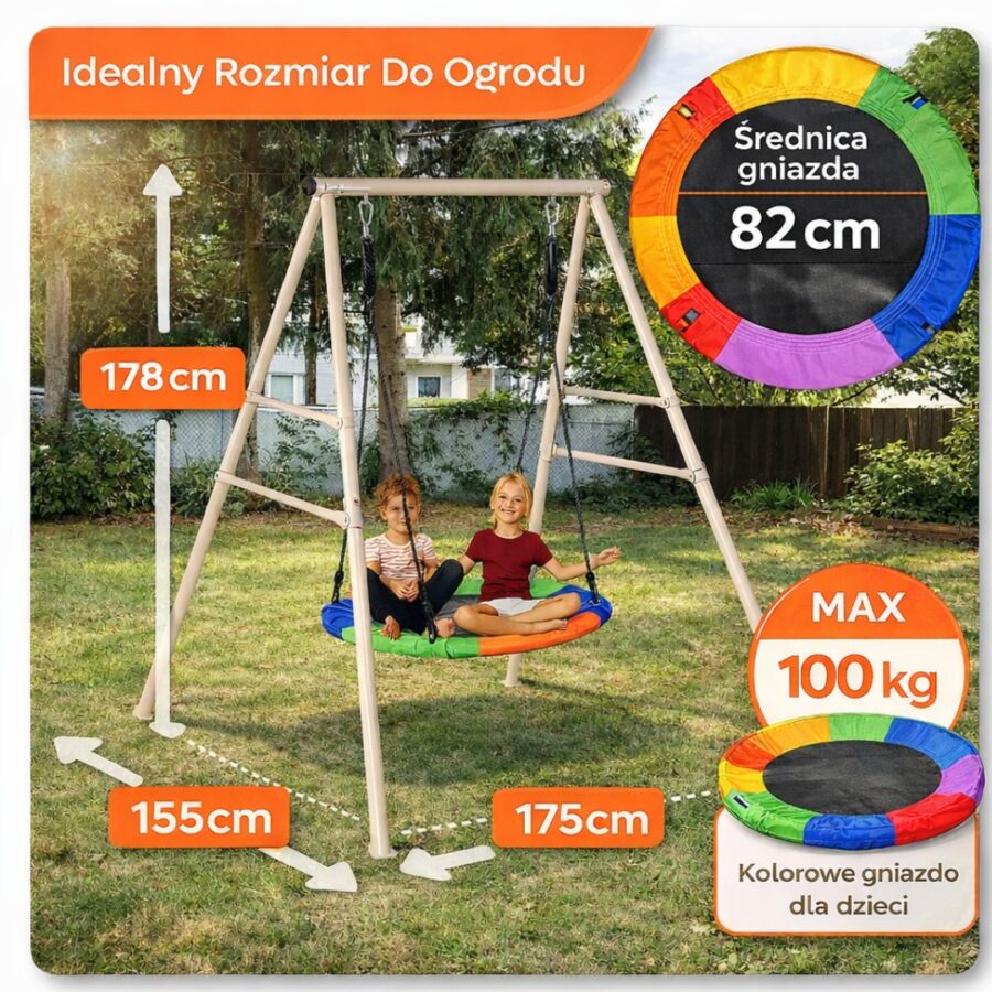 Huśtawka bocianie gniazdo ze stelażem metalowym HaloFit wymiary Huśtawka Bocianie Gniazdo Przeceniona do 100 kg Ze Stelażem Stabilna i Trwała